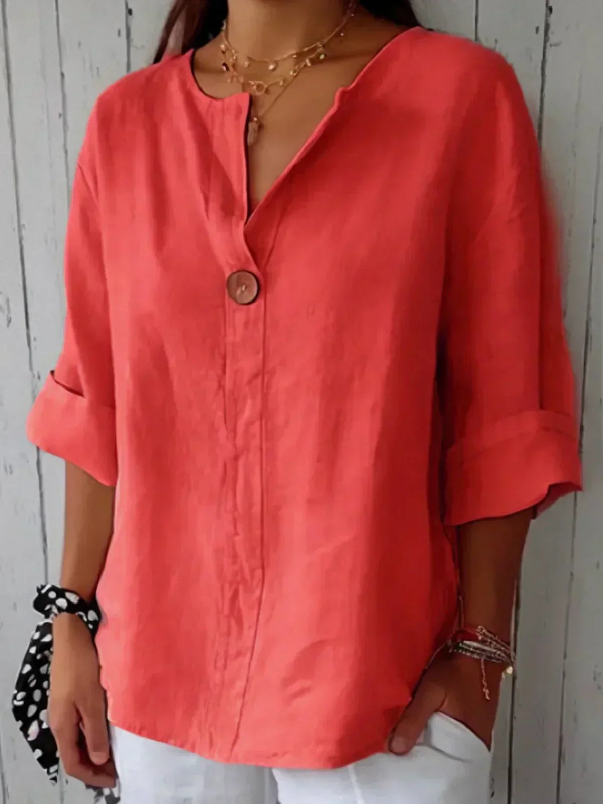 Ella - Blusa Elegante de Cuello en V y Manga 3/4