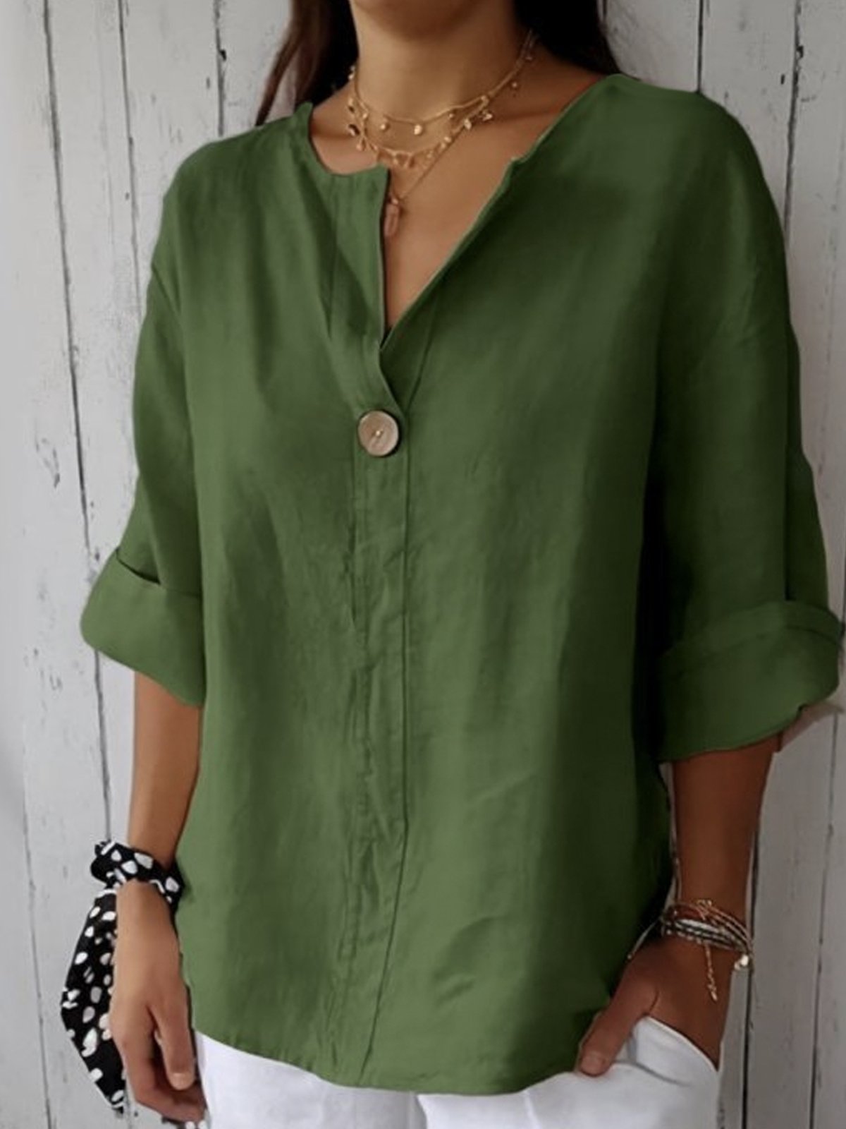 Ella - Blusa Elegante de Cuello en V y Manga 3/4