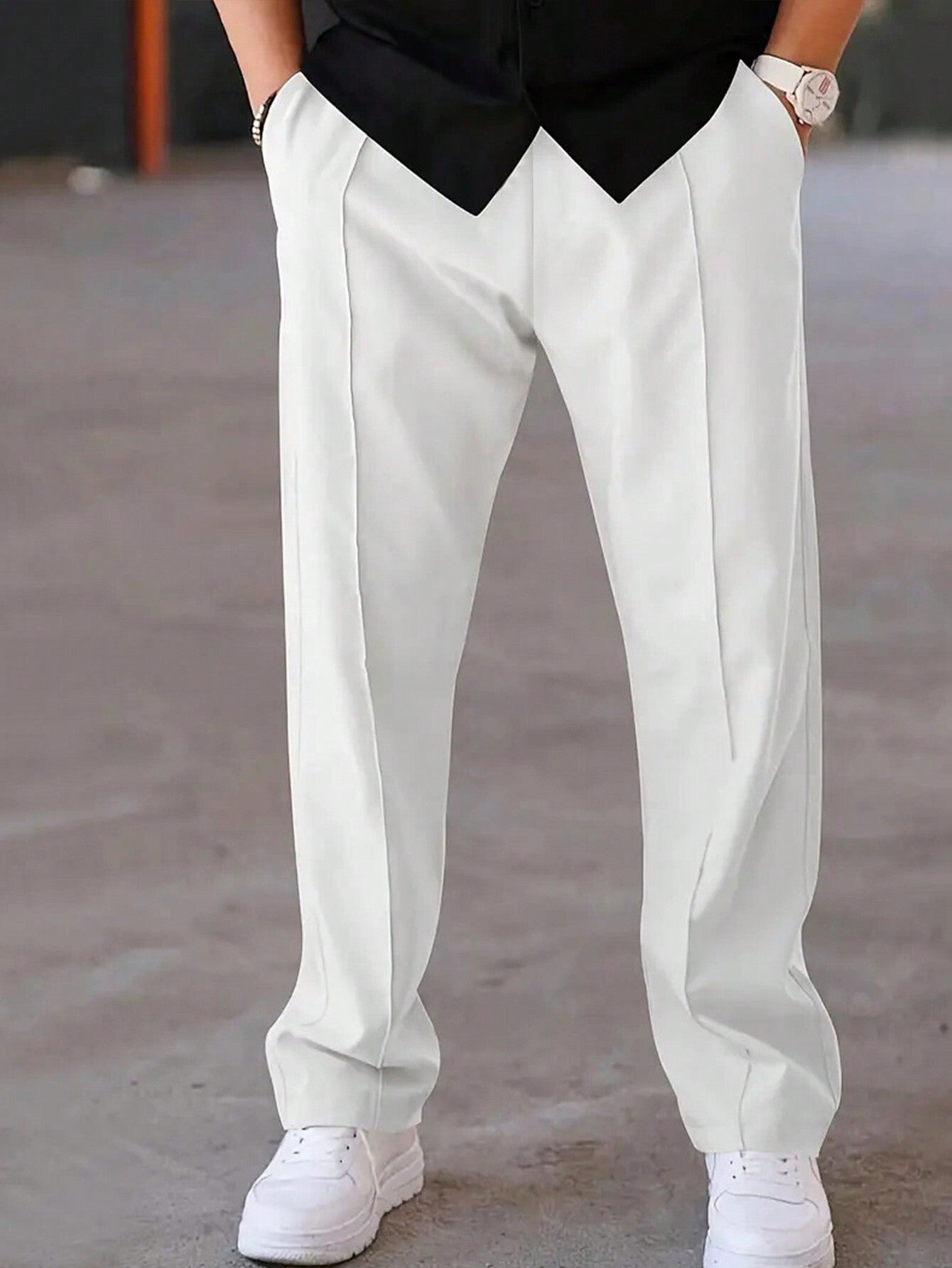 Pantalones deportivos casuales para hombres con cordón | corte ancho y piernas rectas