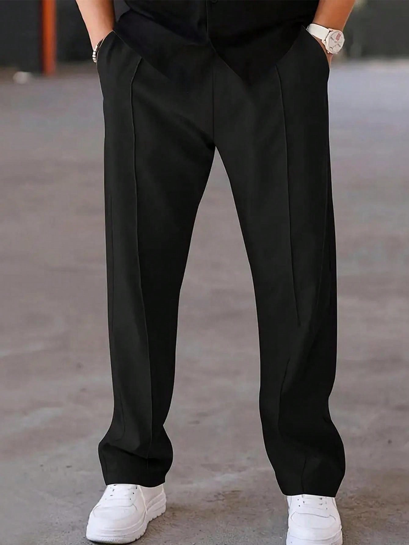 Pantalones deportivos casuales para hombres con cordón | corte ancho y piernas rectas