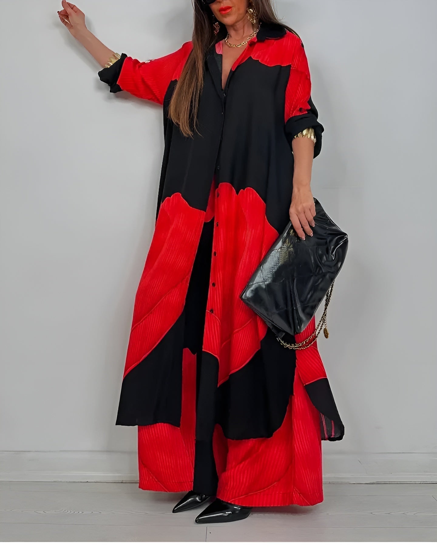 Skye - Conjunto de Top de Patchwork Impreso y Pantalones de Pierna Ancha