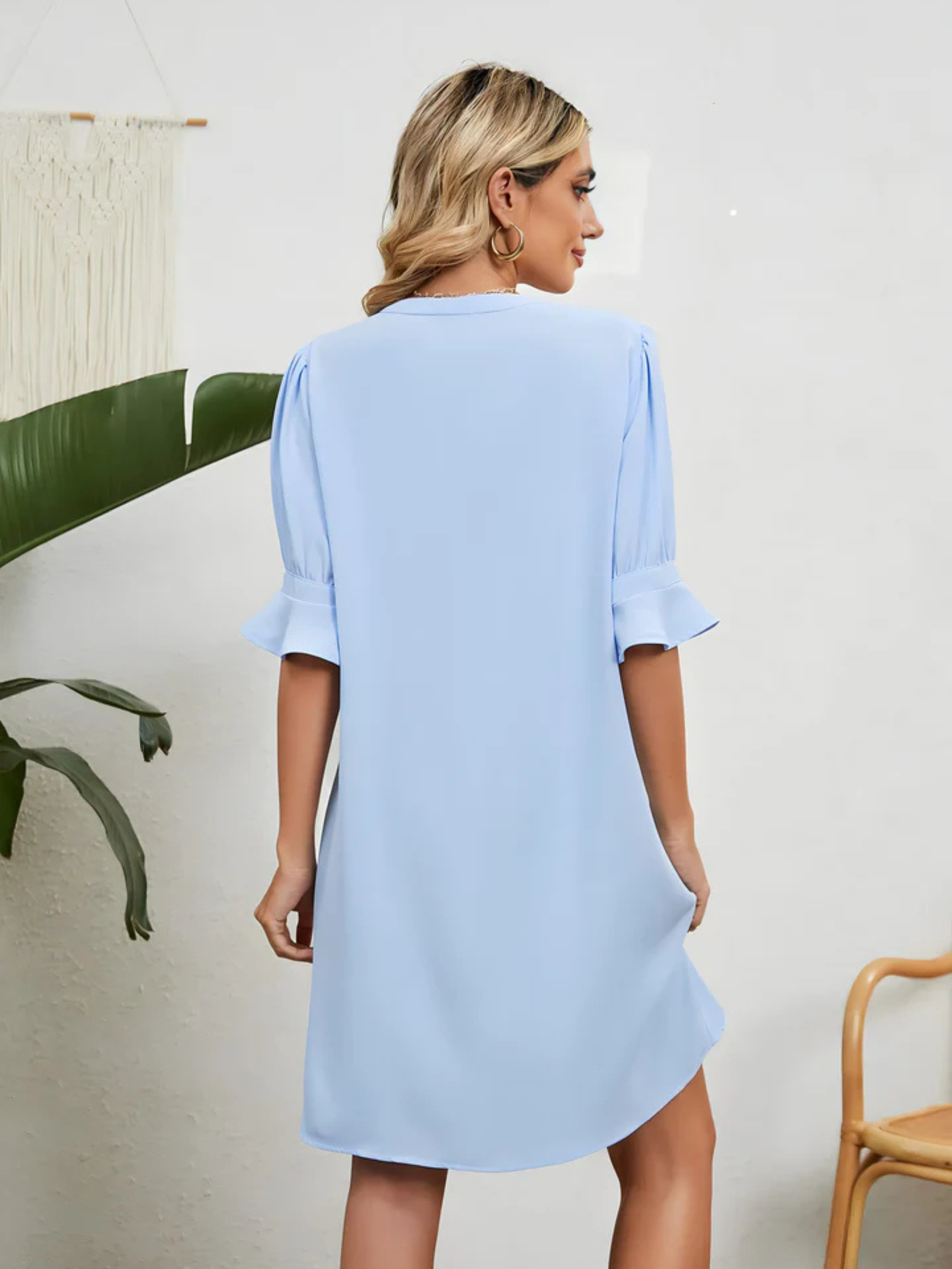 Amy - Vestido Casual Suelto con Pliegues a la Altura de la Rodilla