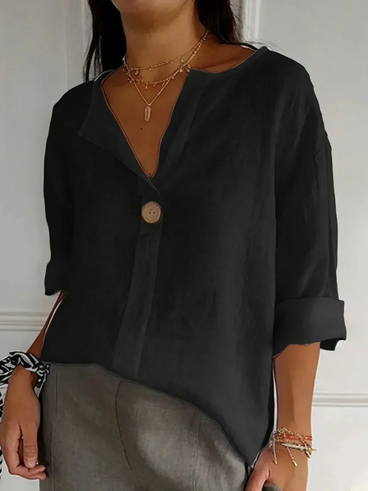Ella - Blusa Elegante de Cuello en V y Manga 3/4