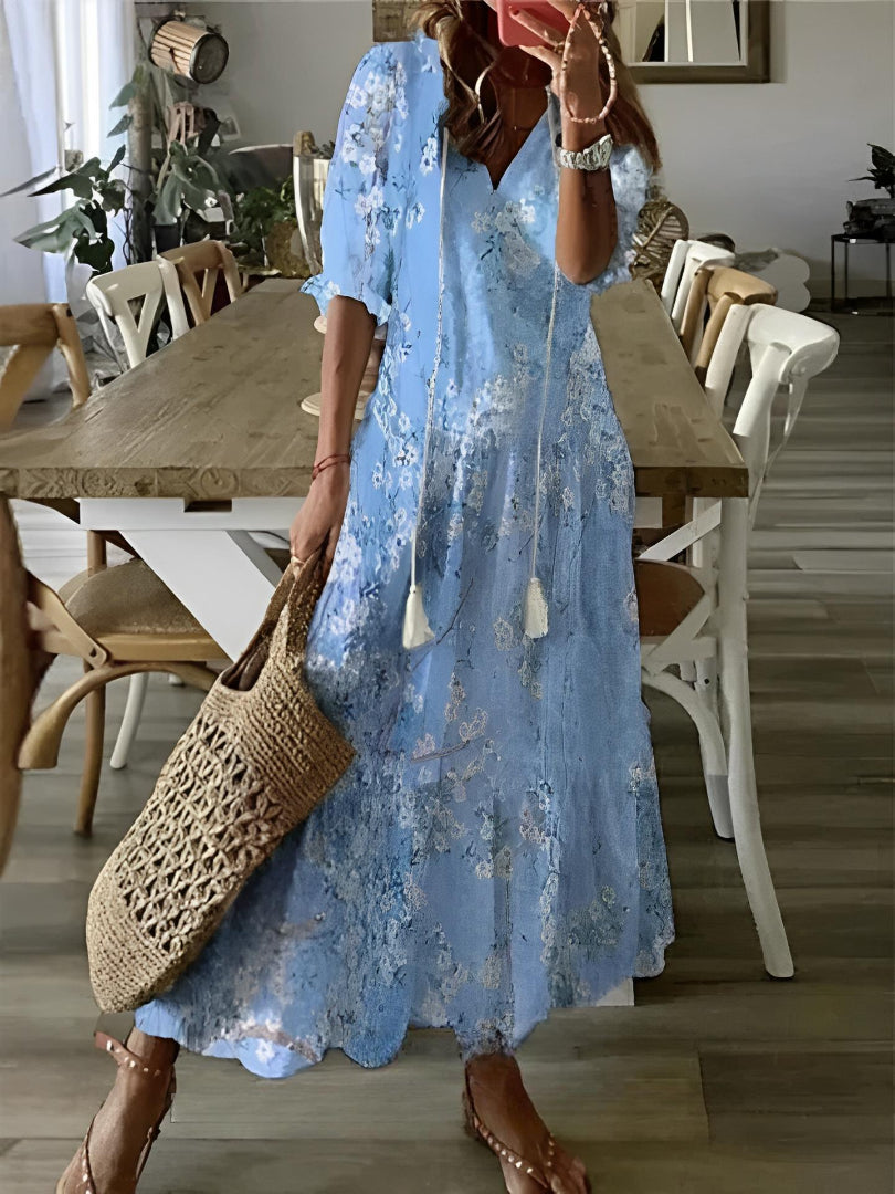 Andrea - Vestido Impreso Vintage Boho con Escote en V