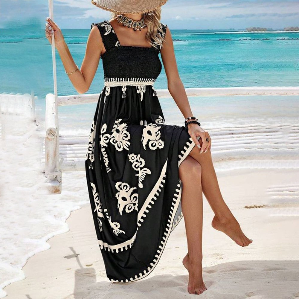Valentina - Vestido de Playa Sin Mangas con Escote Cuadrado y Estampado Elegante