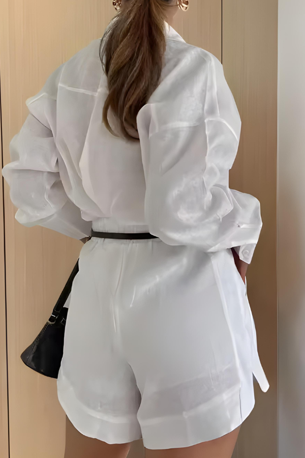 Braylee - Conjunto de Camisa de Manga Larga Suelta y Pantalones Cortos