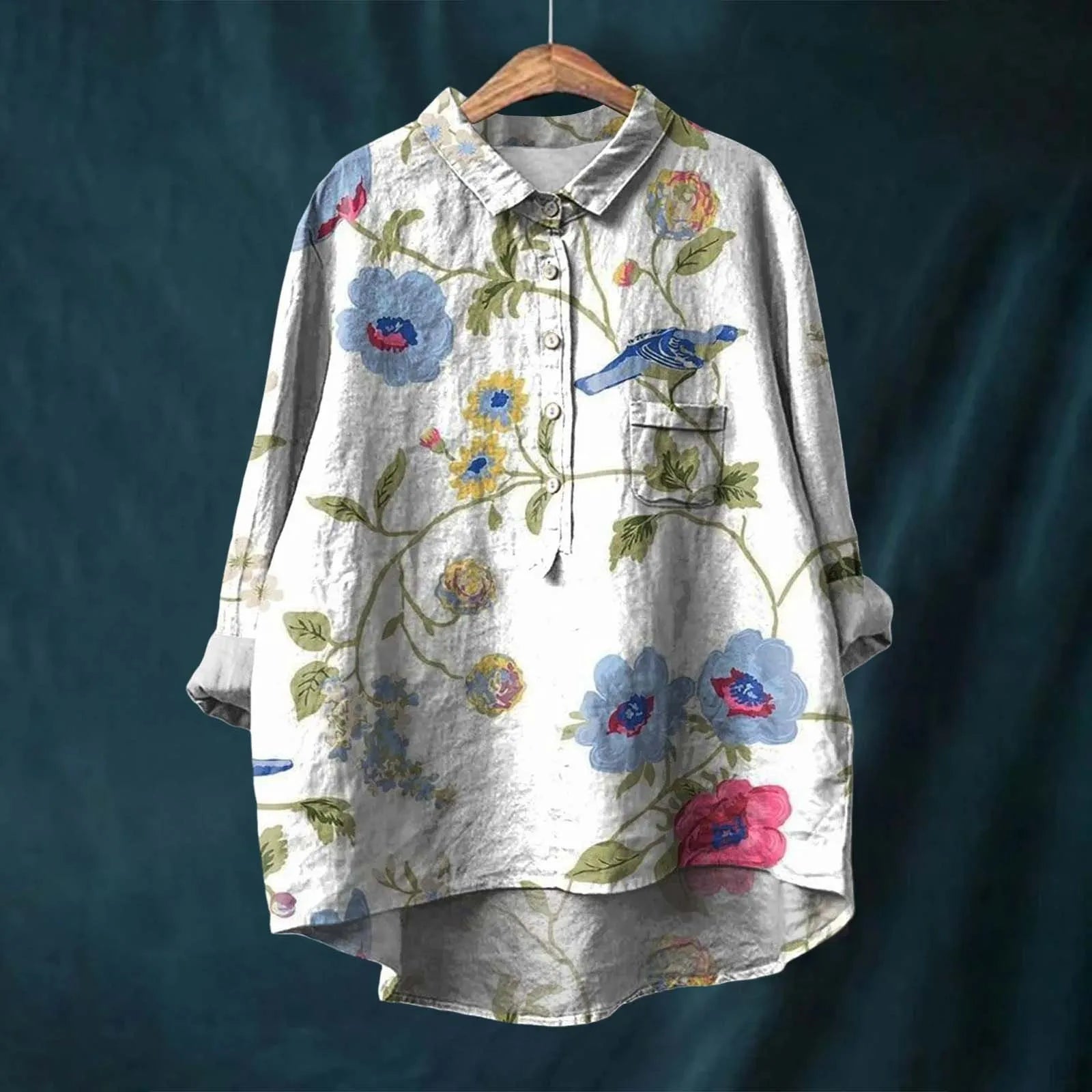 Hannah - Blusa de Lino de Algodón con Estampado de Flores
