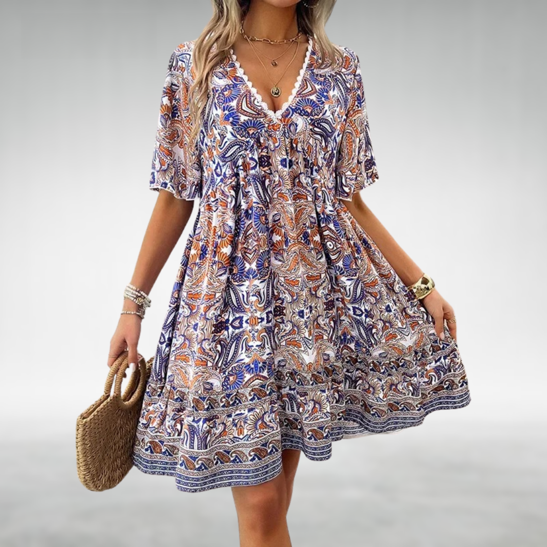 Adriana - Vestido Mini de Estampado Paisley Bohemio de Verano