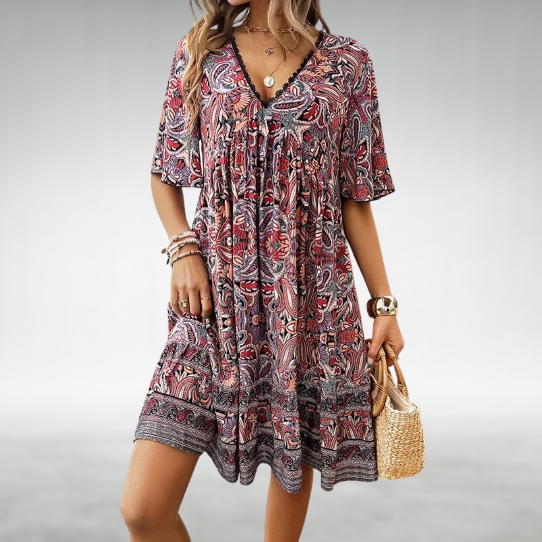 Adriana - Vestido Mini de Estampado Paisley Bohemio de Verano