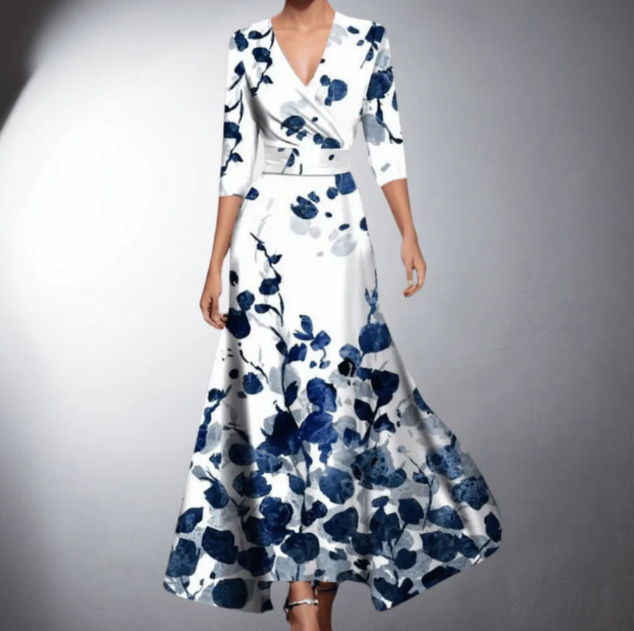 Zoe - Vestido Maxi Clásico Floral con Escote en V