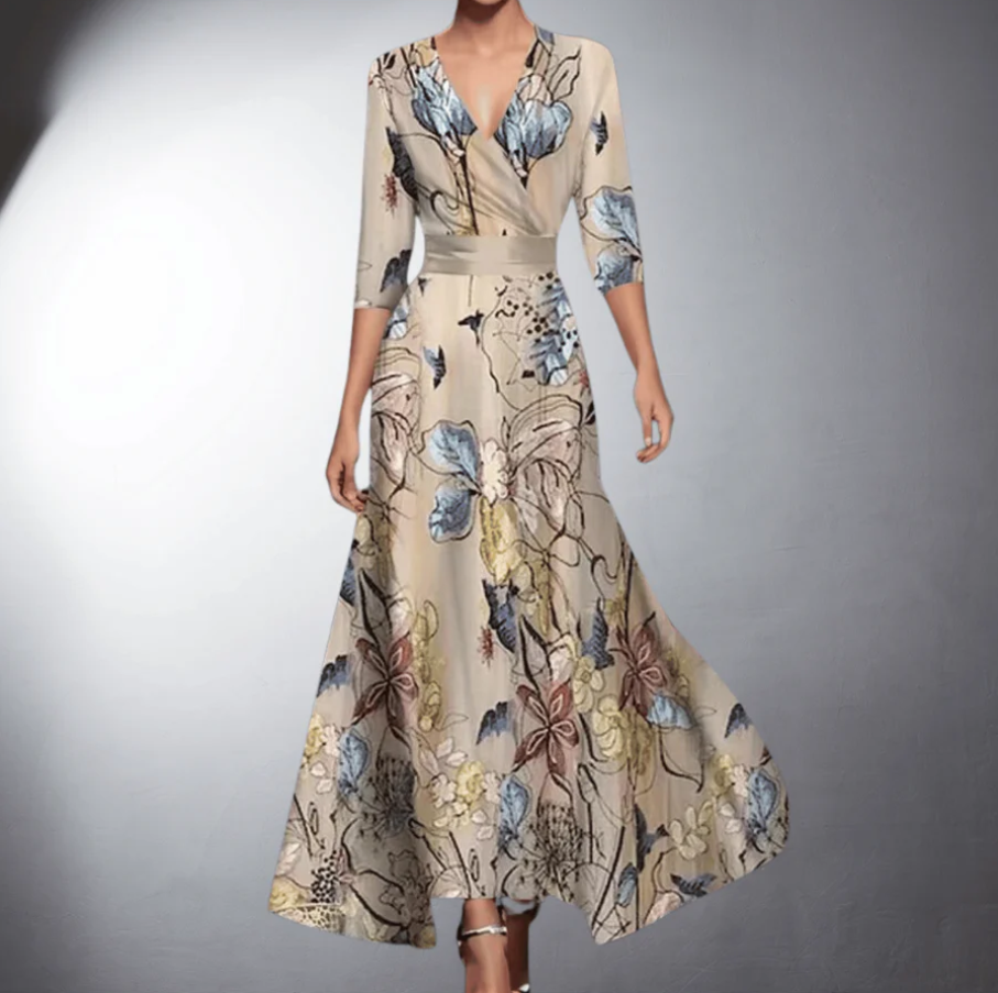 Zoe - Vestido Maxi Clásico Floral con Escote en V