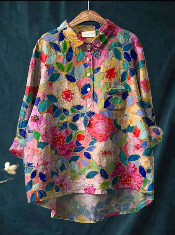 Caroline - Blusa Floral de Algodón y Lino