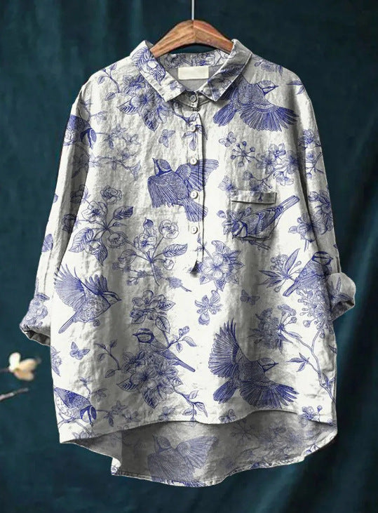 Caroline - Blusa Floral de Algodón y Lino