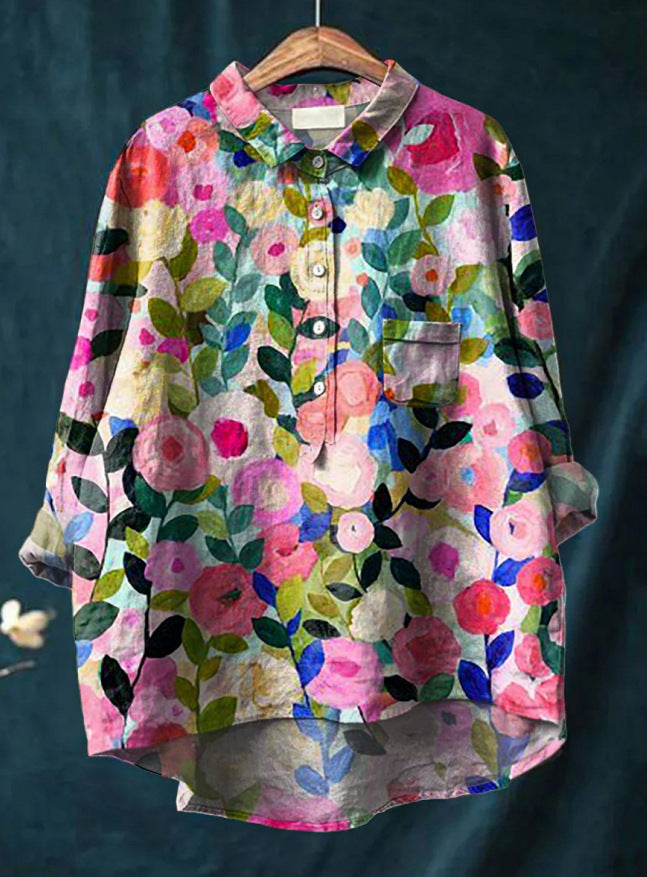 Caroline - Blusa Floral de Algodón y Lino