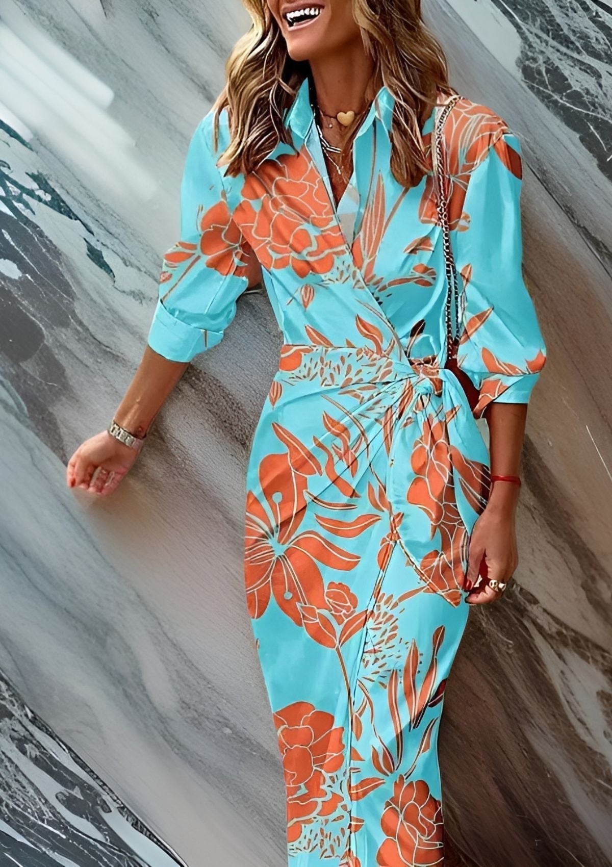 Olivia – Vestido Camisero Impreso con Cintura