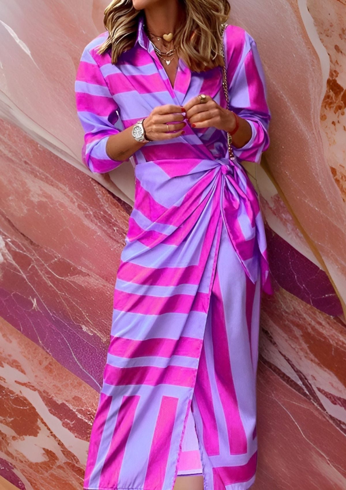 Olivia – Vestido Camisero Impreso con Cintura