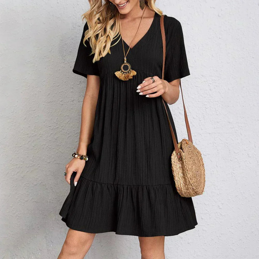 Audrey - Vestido Mini Boho con Volantes de Moda