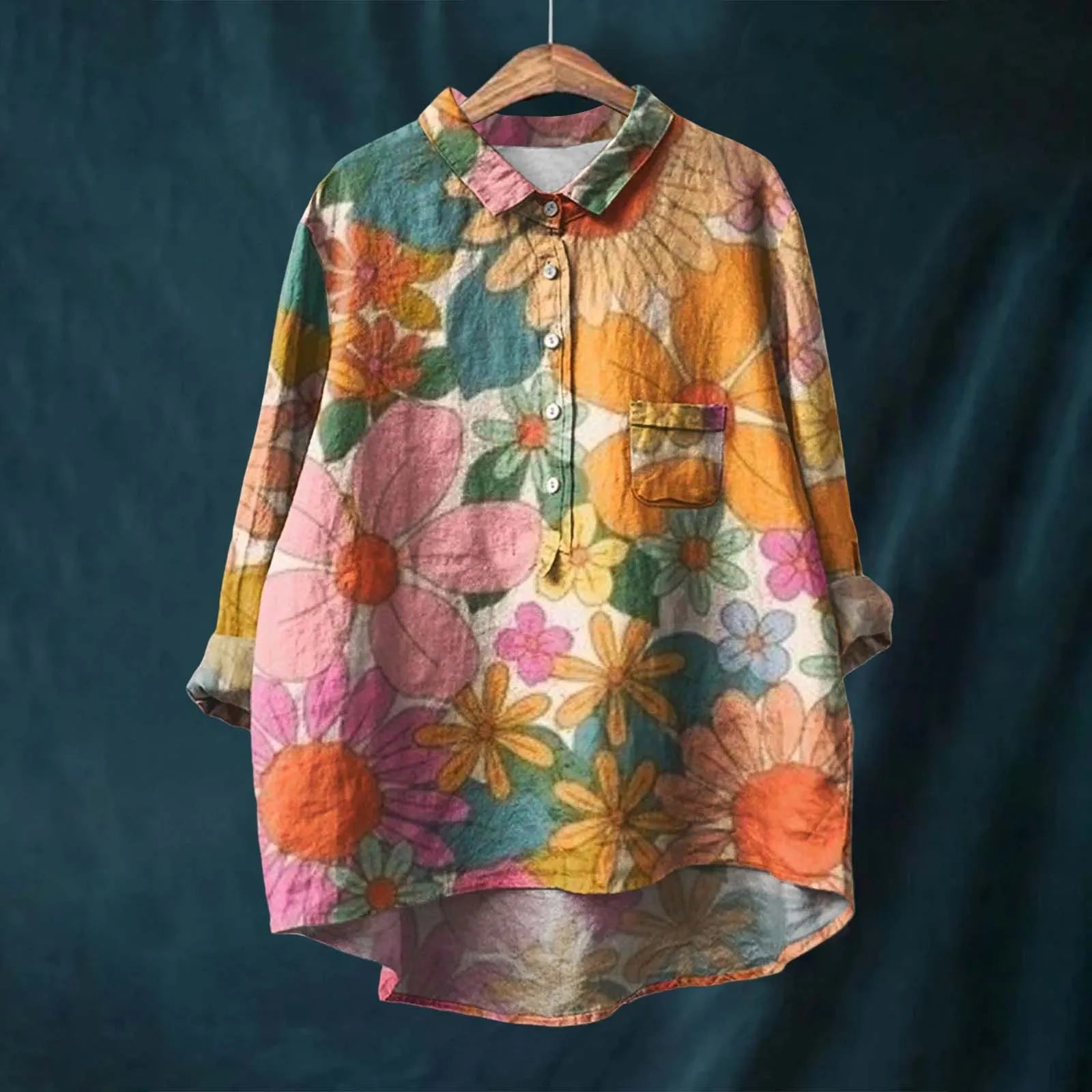 Hannah - Blusa de Lino de Algodón con Estampado de Flores