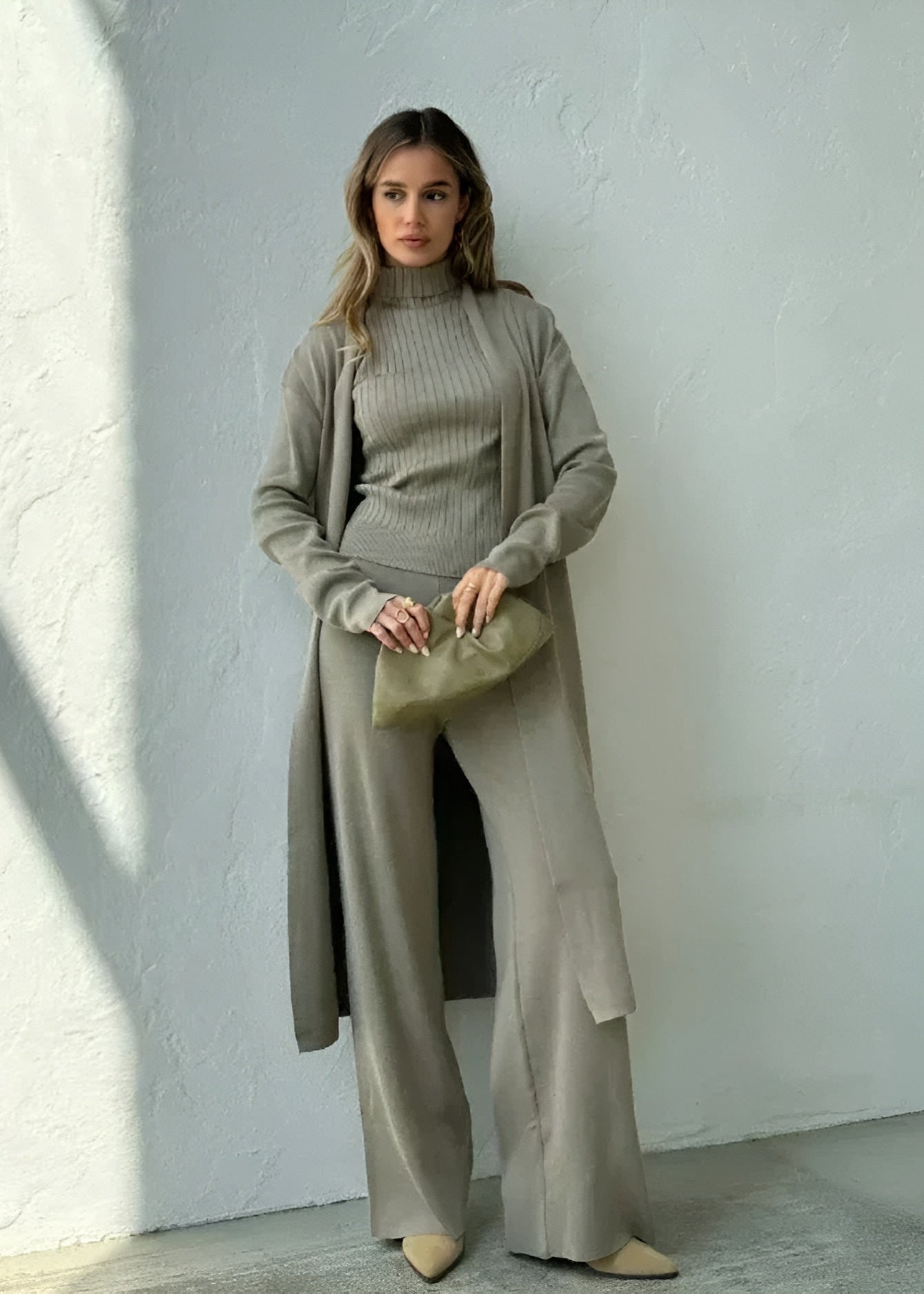 Bianca - Conjunto de Ropa de Casa Elegante de Punto Acanalado de 3 Piezas