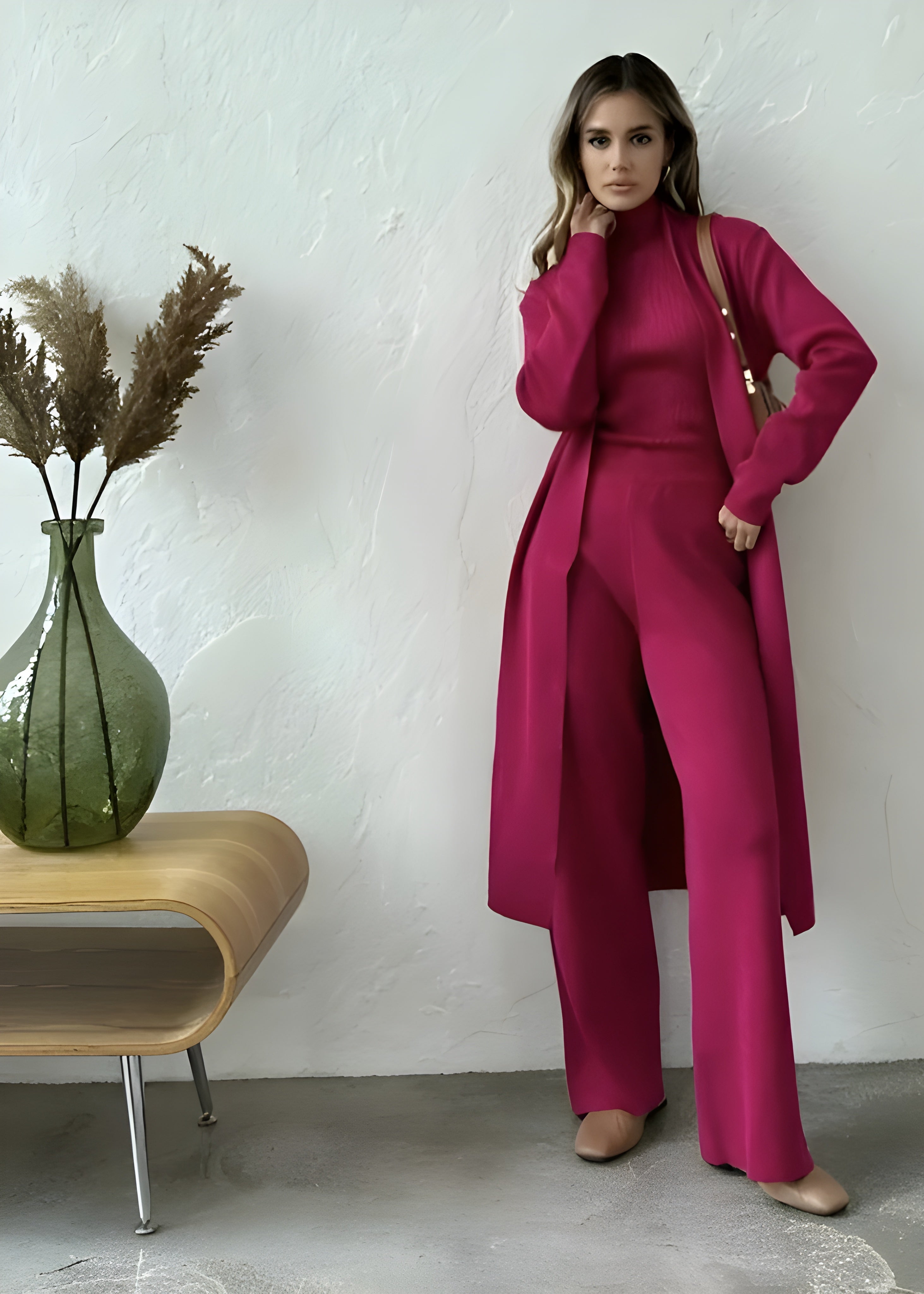 Bianca - Conjunto de Ropa de Casa Elegante de Punto Acanalado de 3 Piezas