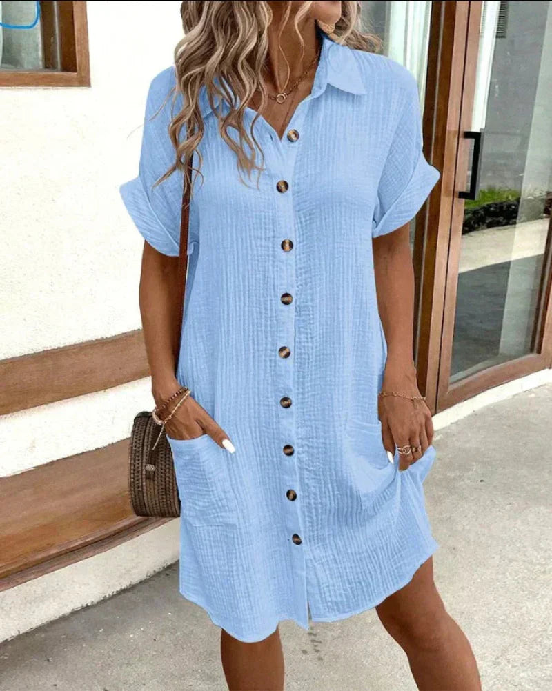 Hailey - Vestido Camisero Retro de Algodón y Lino para Mujeres