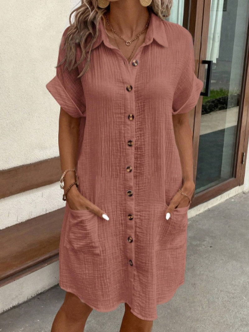 Hailey - Vestido Camisero Retro de Algodón y Lino para Mujeres