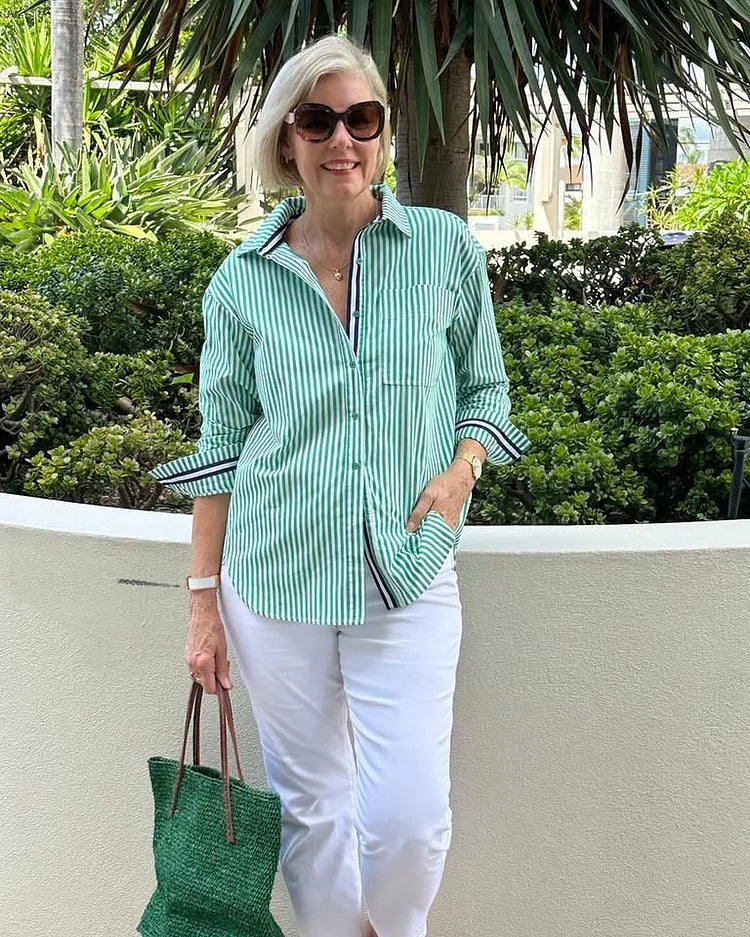 Camila - Camisa de Rayas Elegante con Botones