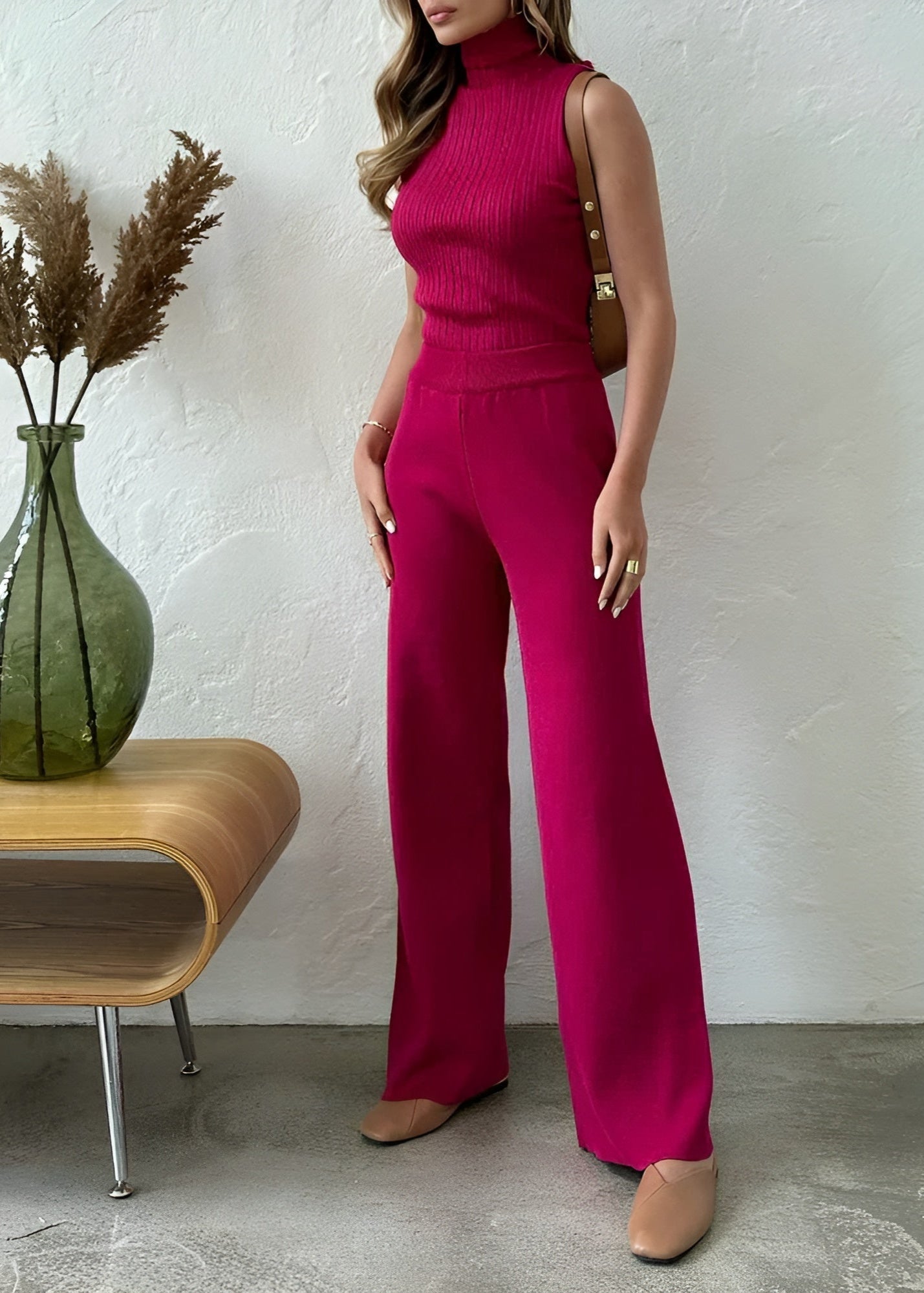 Bianca - Conjunto de Ropa de Casa Elegante de Punto Acanalado de 3 Piezas