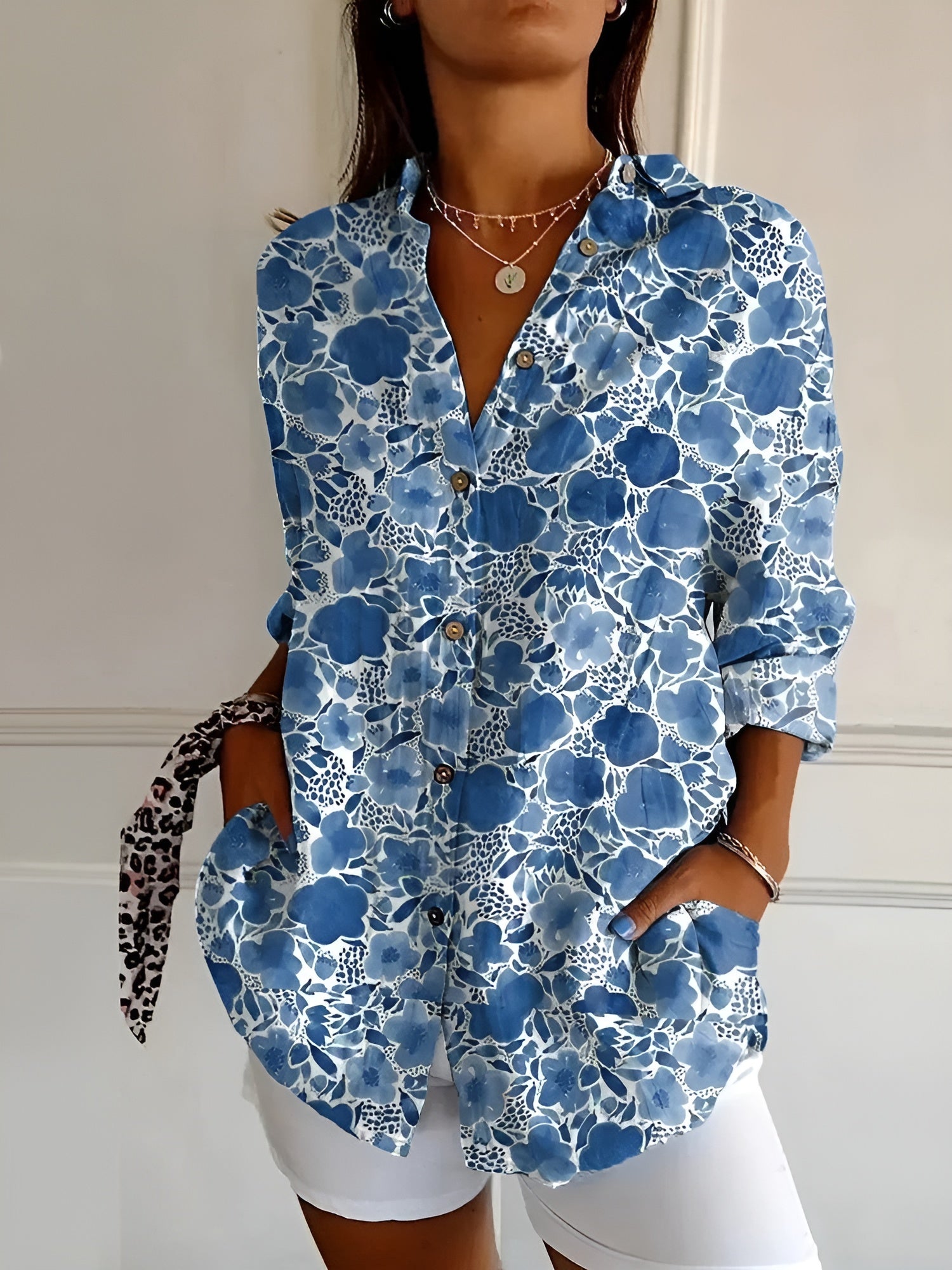 Halcyon - Camisa de Botones Estampada para Mujer