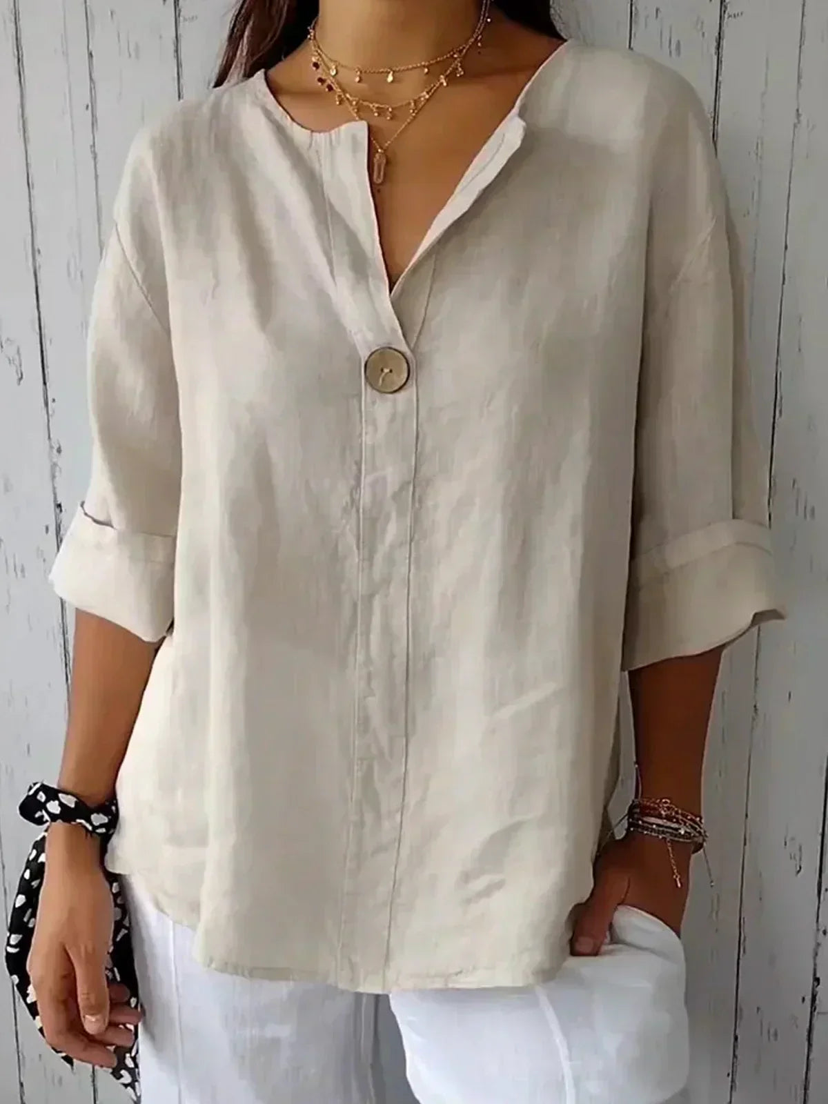 Ella - Blusa Elegante de Cuello en V y Manga 3/4
