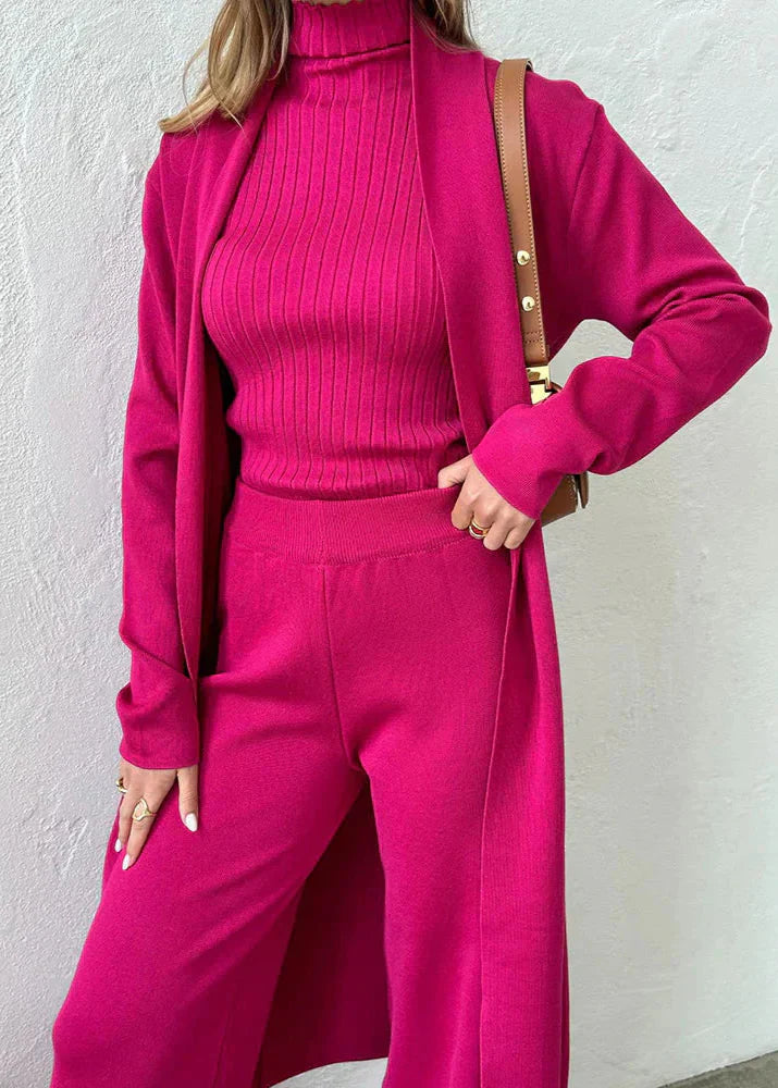 Bianca - Conjunto de Ropa de Casa Elegante de Punto Acanalado de 3 Piezas