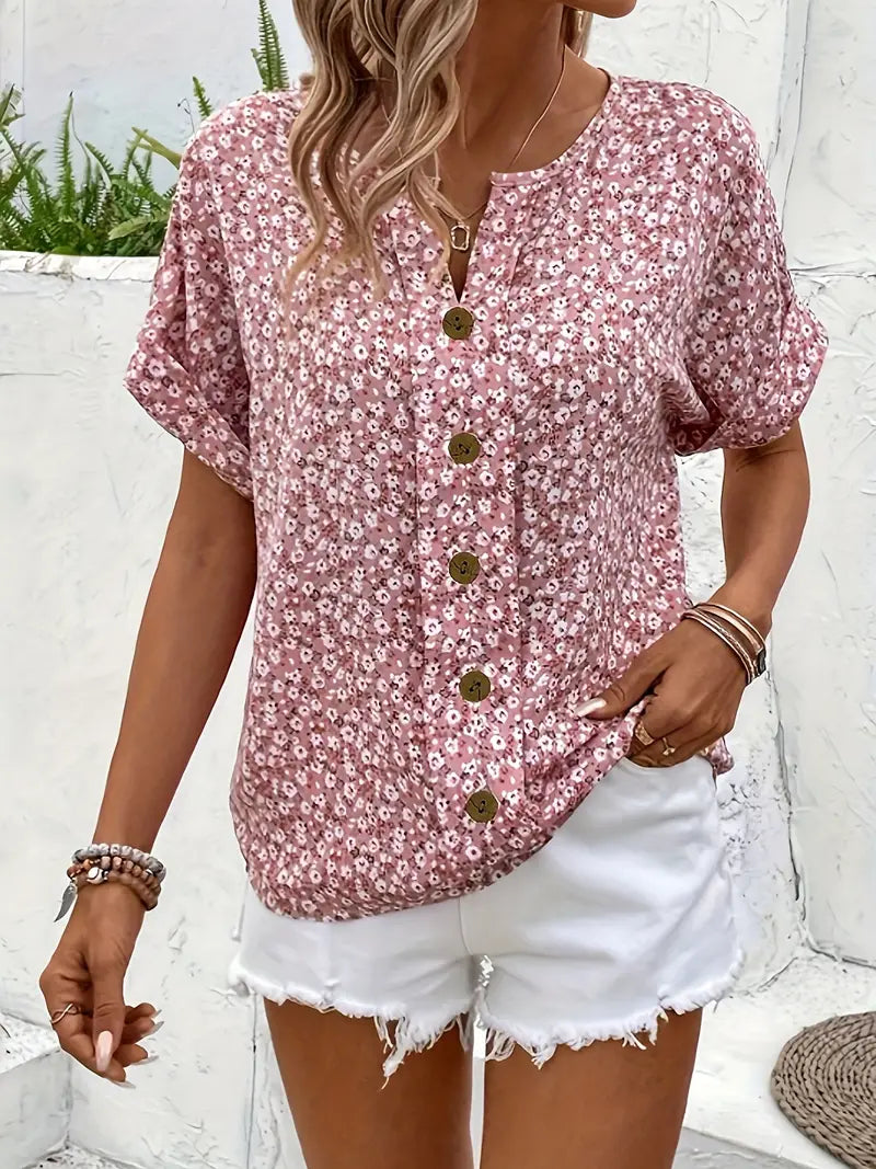 Alira - Camiseta Casual de Botones con Escote en V