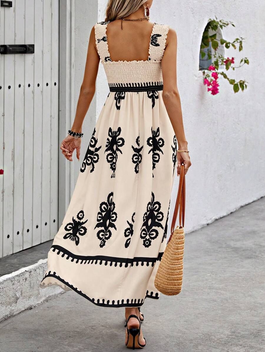 Valentina - Vestido de Playa Sin Mangas con Escote Cuadrado y Estampado Elegante