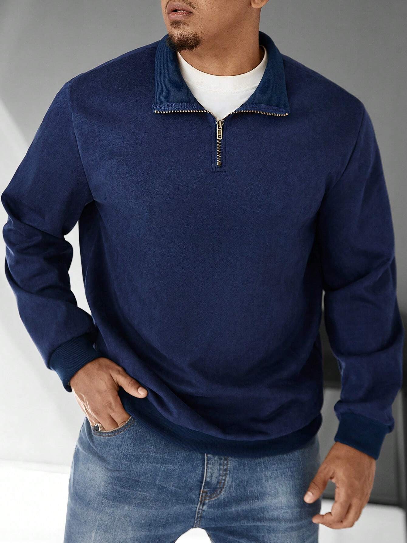 Omari | Sudadera con cremallera para hombre con cuello, ropa casual elegante