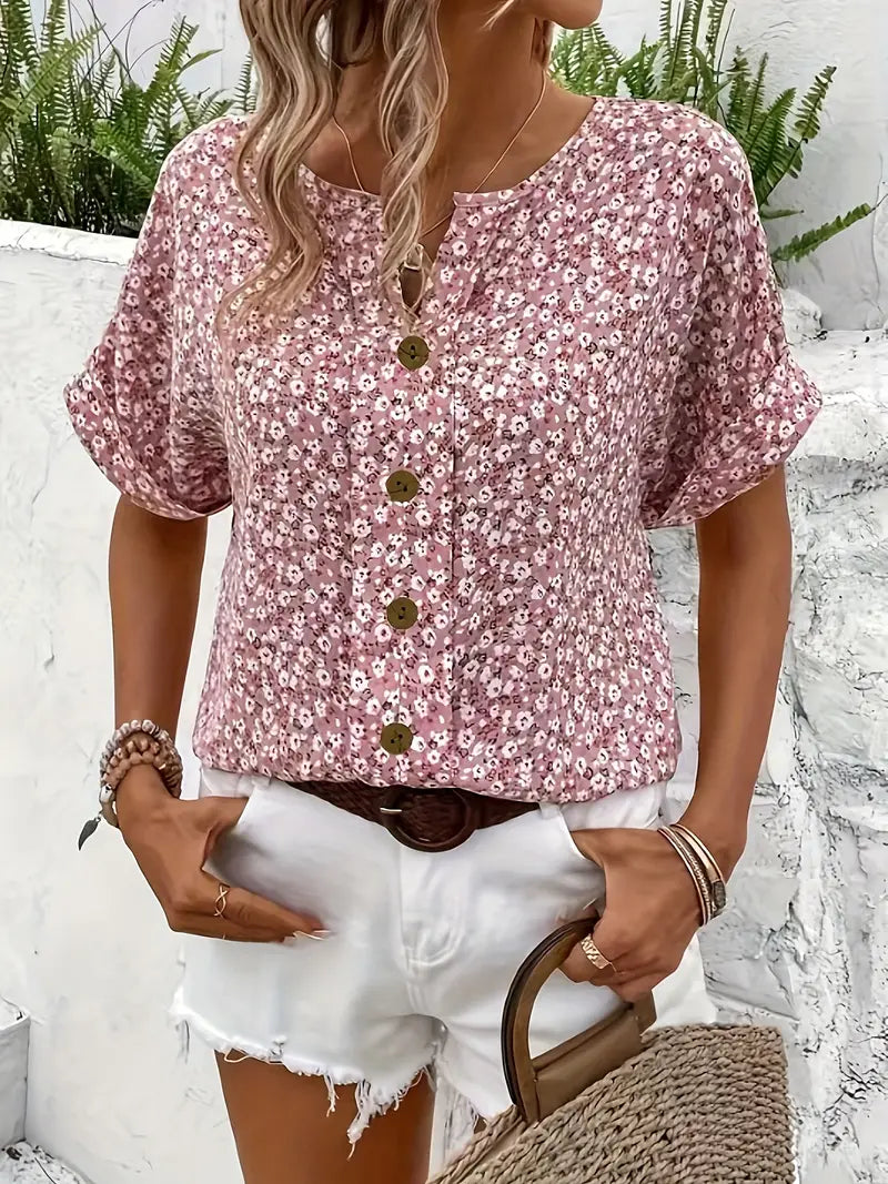 Alira - Camiseta Casual de Botones con Escote en V