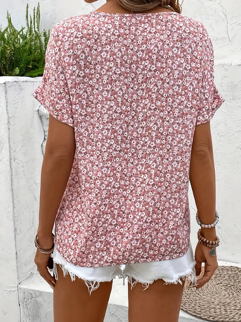 Alira - Camiseta Casual de Botones con Escote en V