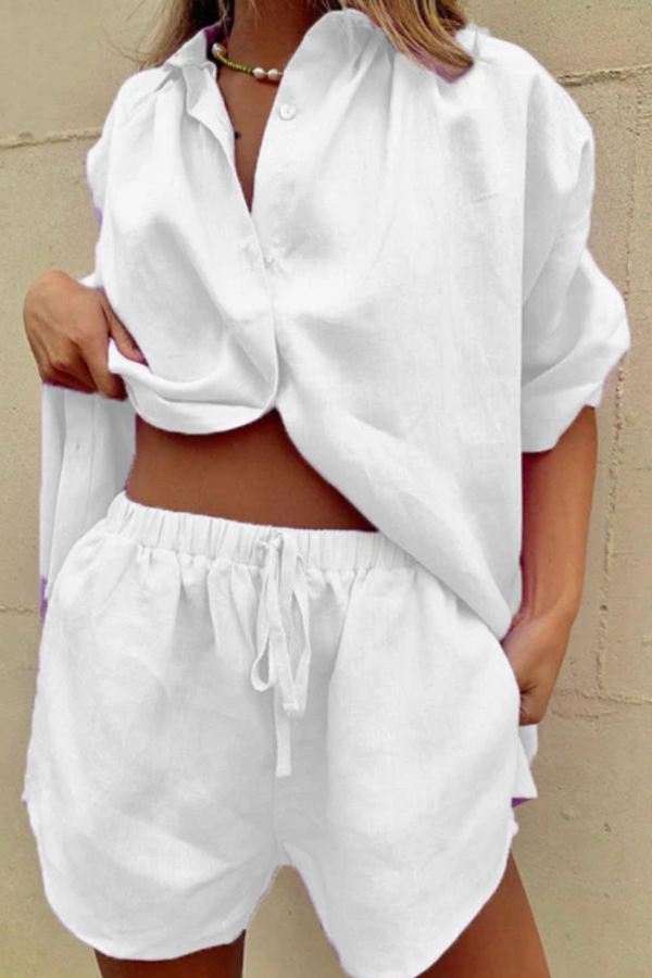 Beatrice - Conjunto de Camisa de Botones Oversized y Pantalones Cortos