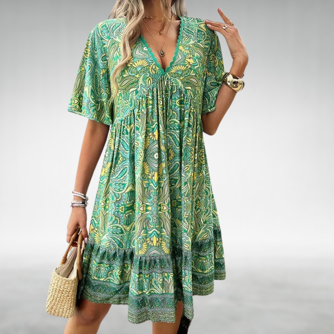 Adriana - Vestido Mini de Estampado Paisley Bohemio de Verano