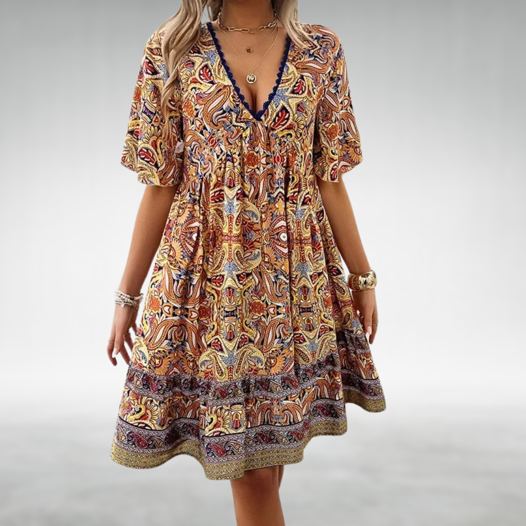 Adriana - Vestido Mini de Estampado Paisley Bohemio de Verano