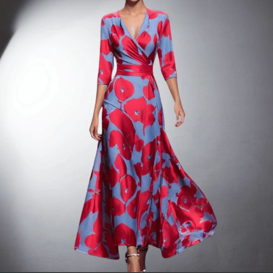 Zoe - Vestido Maxi Clásico Floral con Escote en V