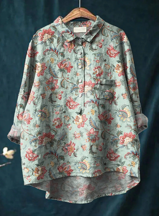 Caroline - Blusa Floral de Algodón y Lino