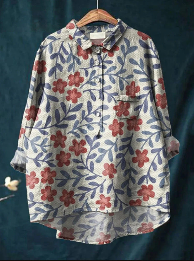 Caroline - Blusa Floral de Algodón y Lino