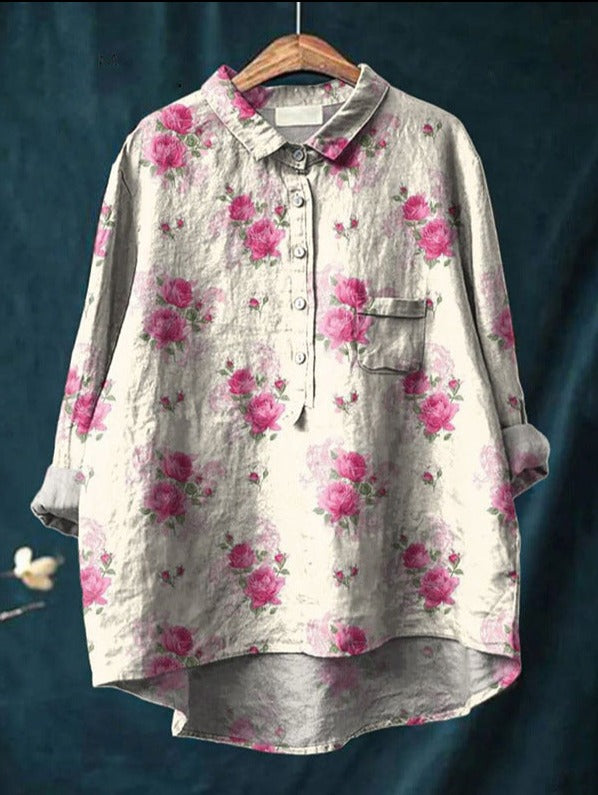 Caroline - Blusa Floral de Algodón y Lino