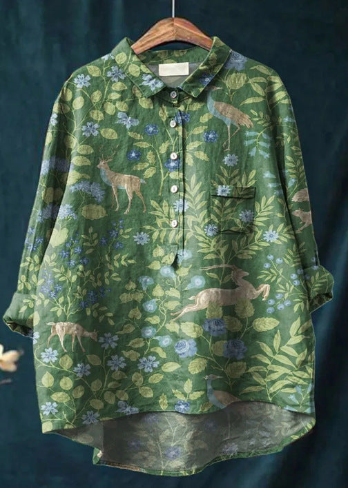 Caroline - Blusa Floral de Algodón y Lino