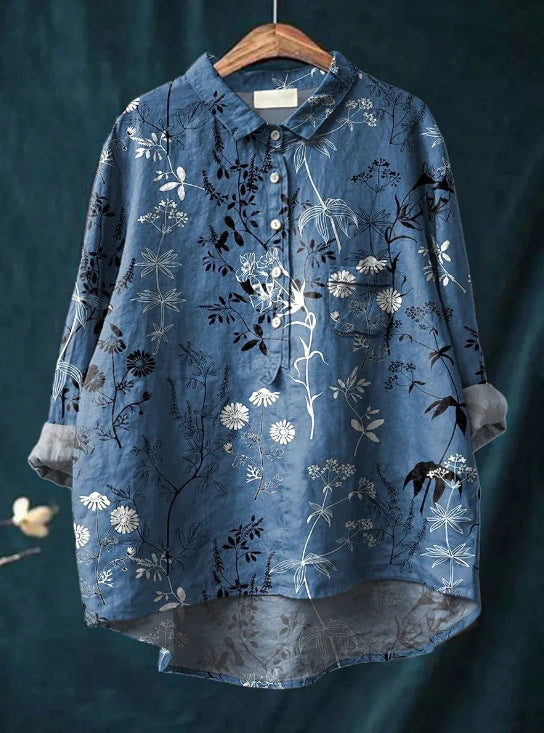 Caroline - Blusa Floral de Algodón y Lino