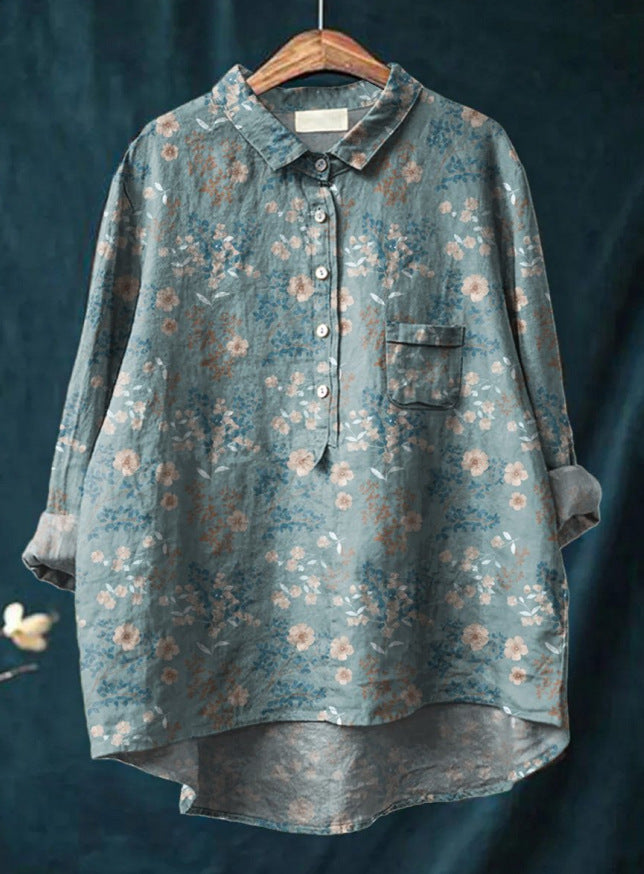 Caroline - Blusa Floral de Algodón y Lino