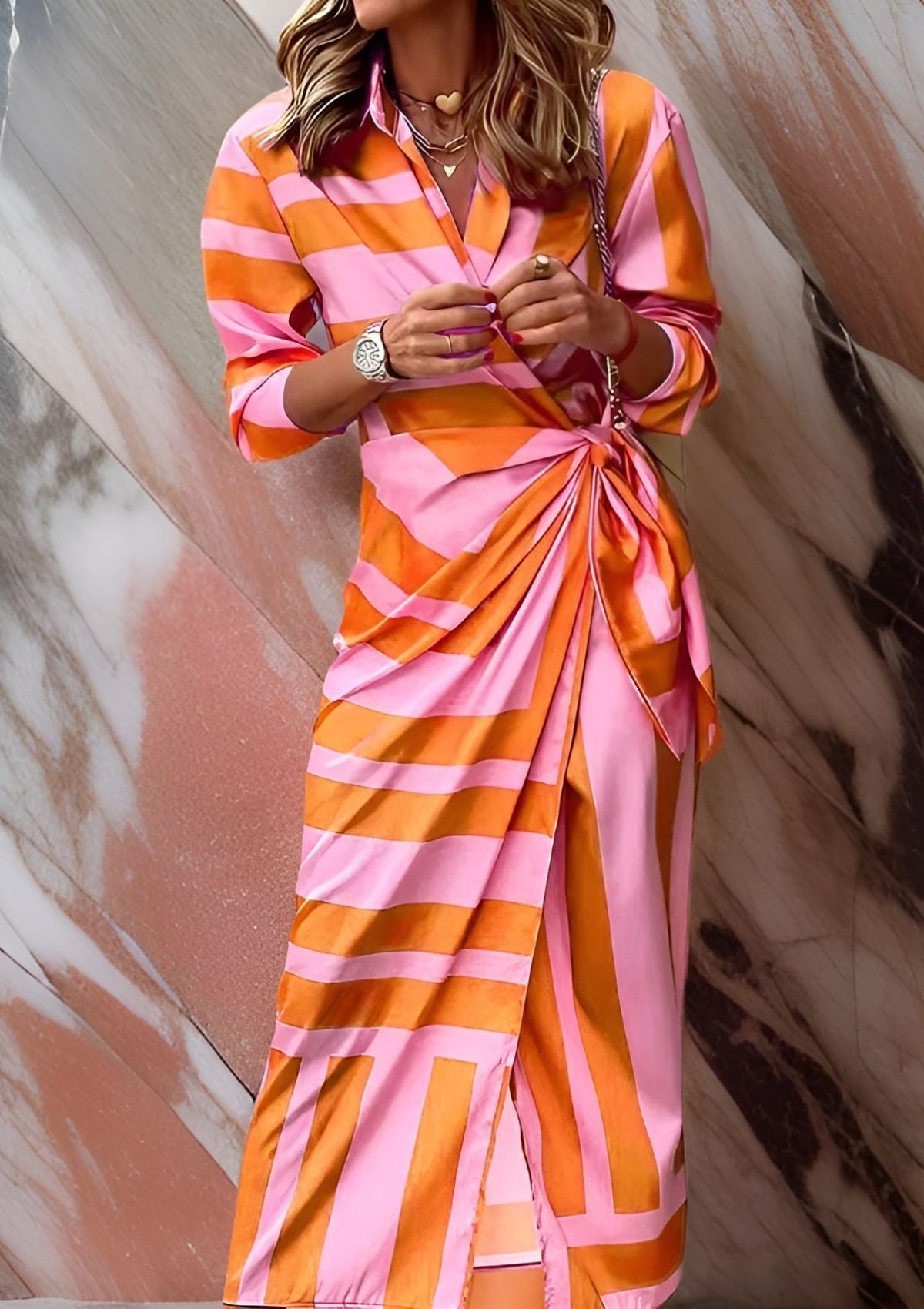 Olivia – Vestido Camisero Impreso con Cintura