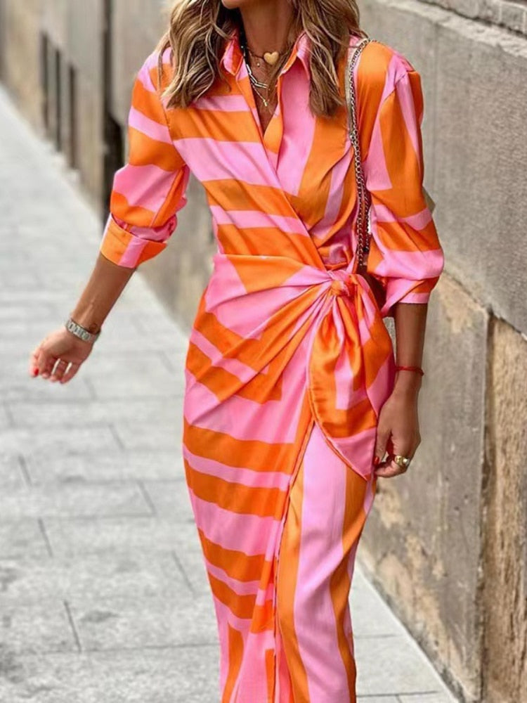 Clarissa | Vestido Camisero Midi a Rayas