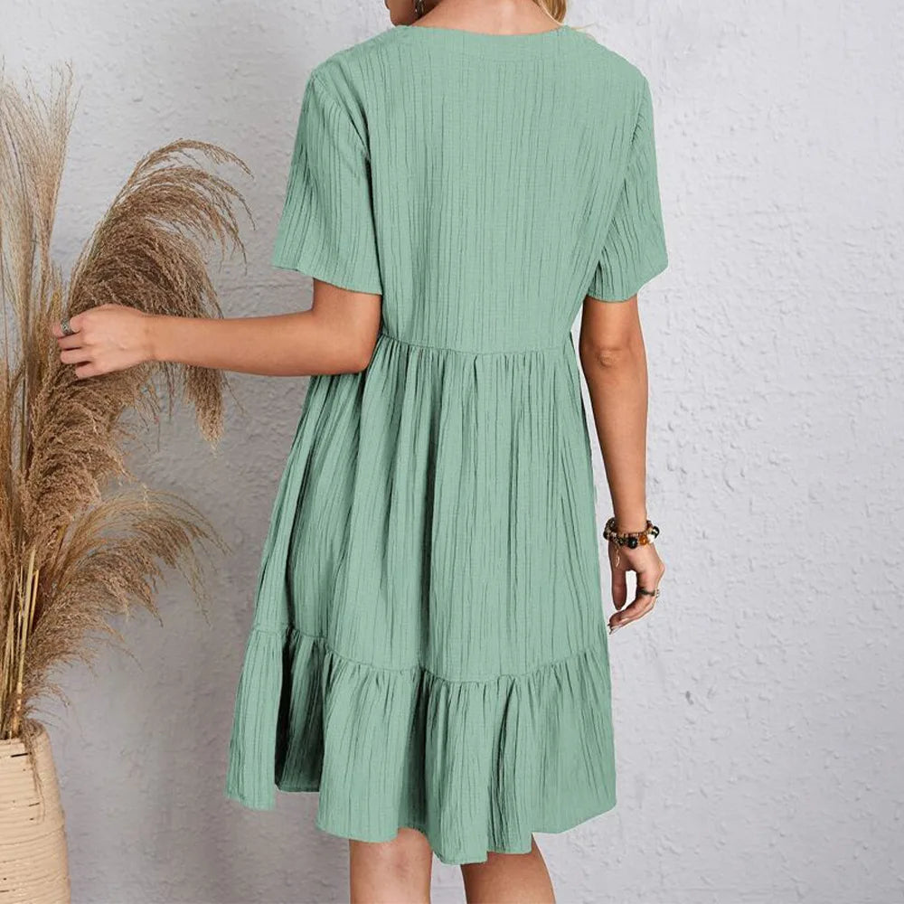 Audrey - Vestido Mini Boho con Volantes de Moda