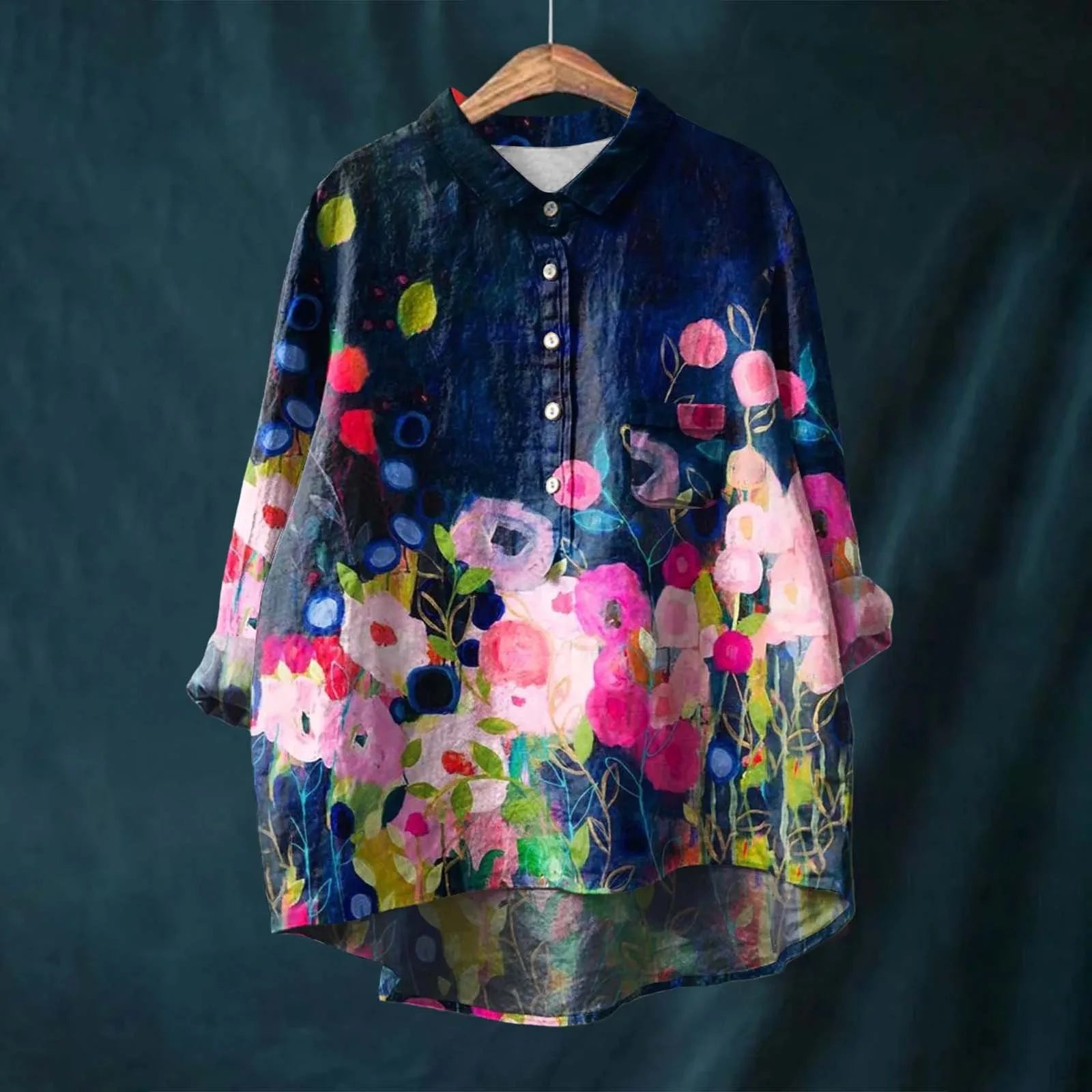 Hannah - Blusa de Lino de Algodón con Estampado de Flores